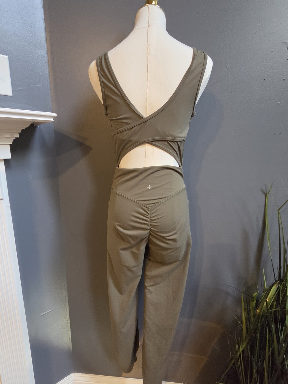 90 Degree by Reflex Olive Green Cross Back Yoga Jumpsuit One Piece